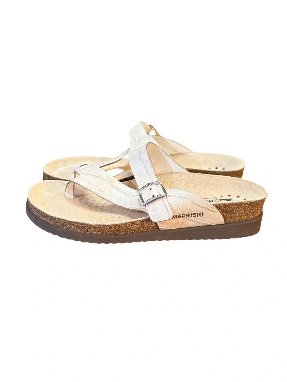 Mephisto Helen White Croc-Embossed Leather Thong Sandals Women’s Size 6
